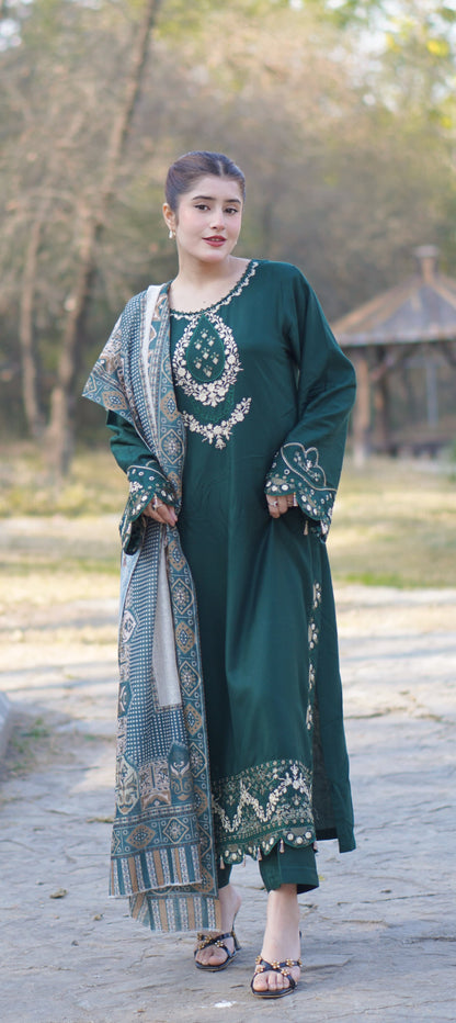 PREMIUM QUALITY 3-PIECE STICHED LONG LENGTH EMBROIDERED DRESS
